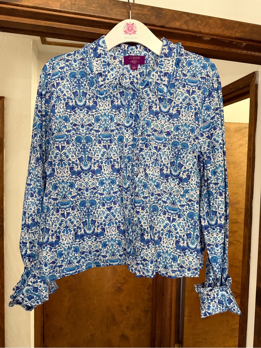 J. Crew Blue and White Floral Button-Down Shirt